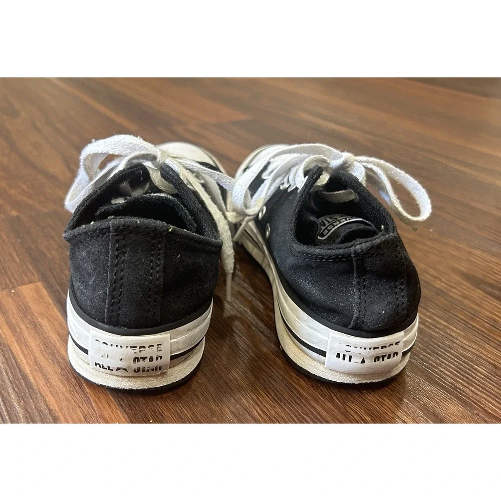 Converse All Stars Girls Size 1 Low Top Sneaker Black Canvas & Glitter B406